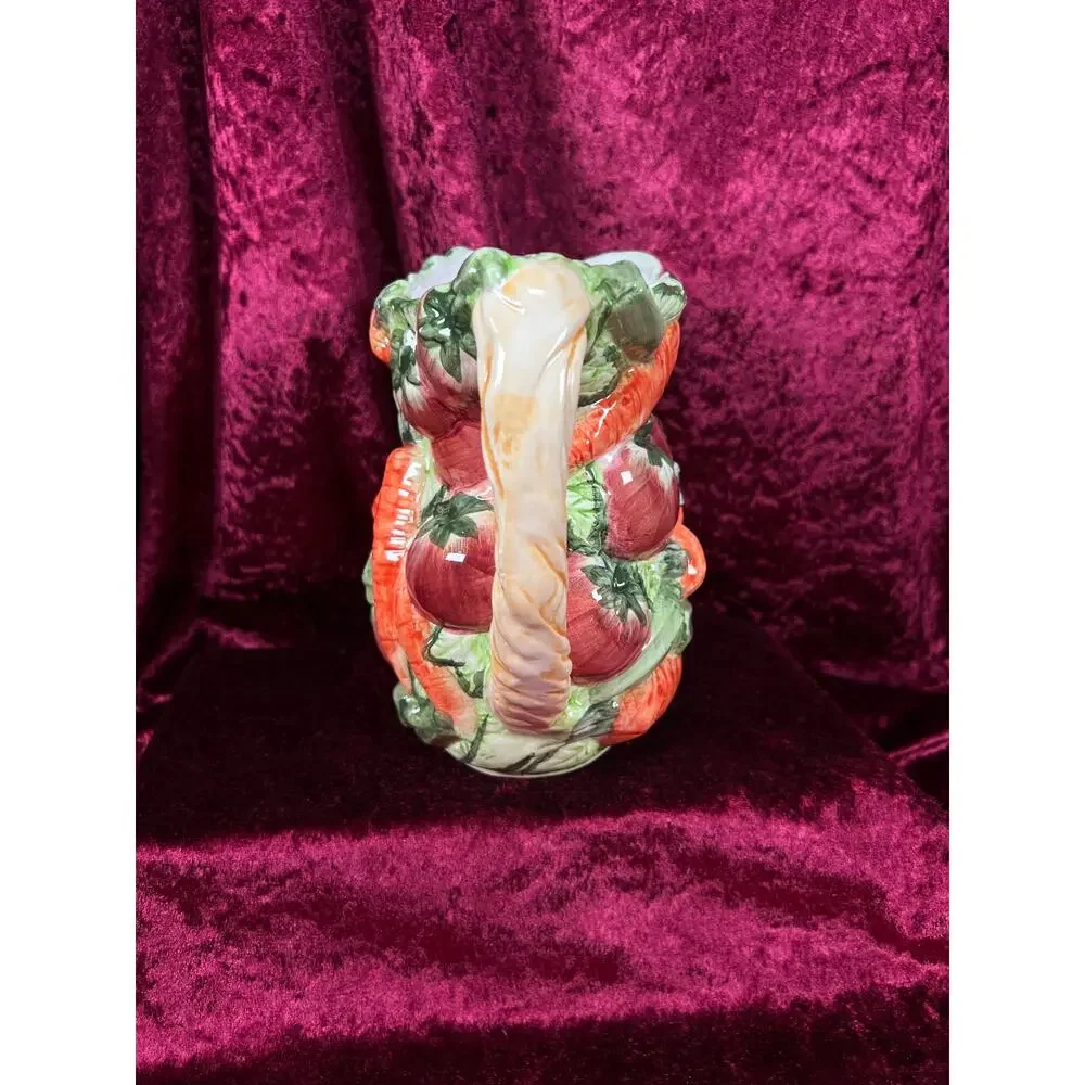 Vintage Ceramic Pitcher - Hand Painted 3D Vegetable Relief - World Bazaar Inc